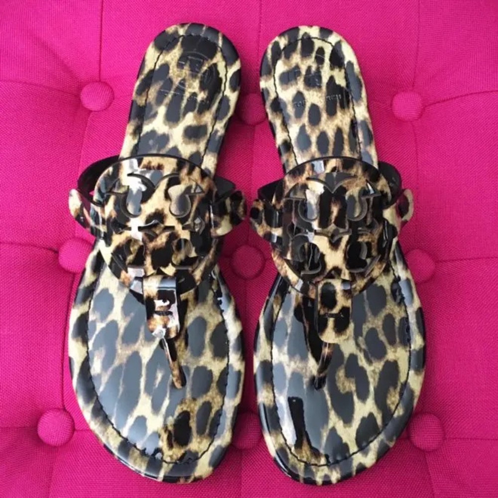 Tory Burch Miller Natural Leopard Patent Leather Sandals
